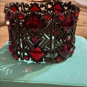 Red Gemstone Statement Bracelet